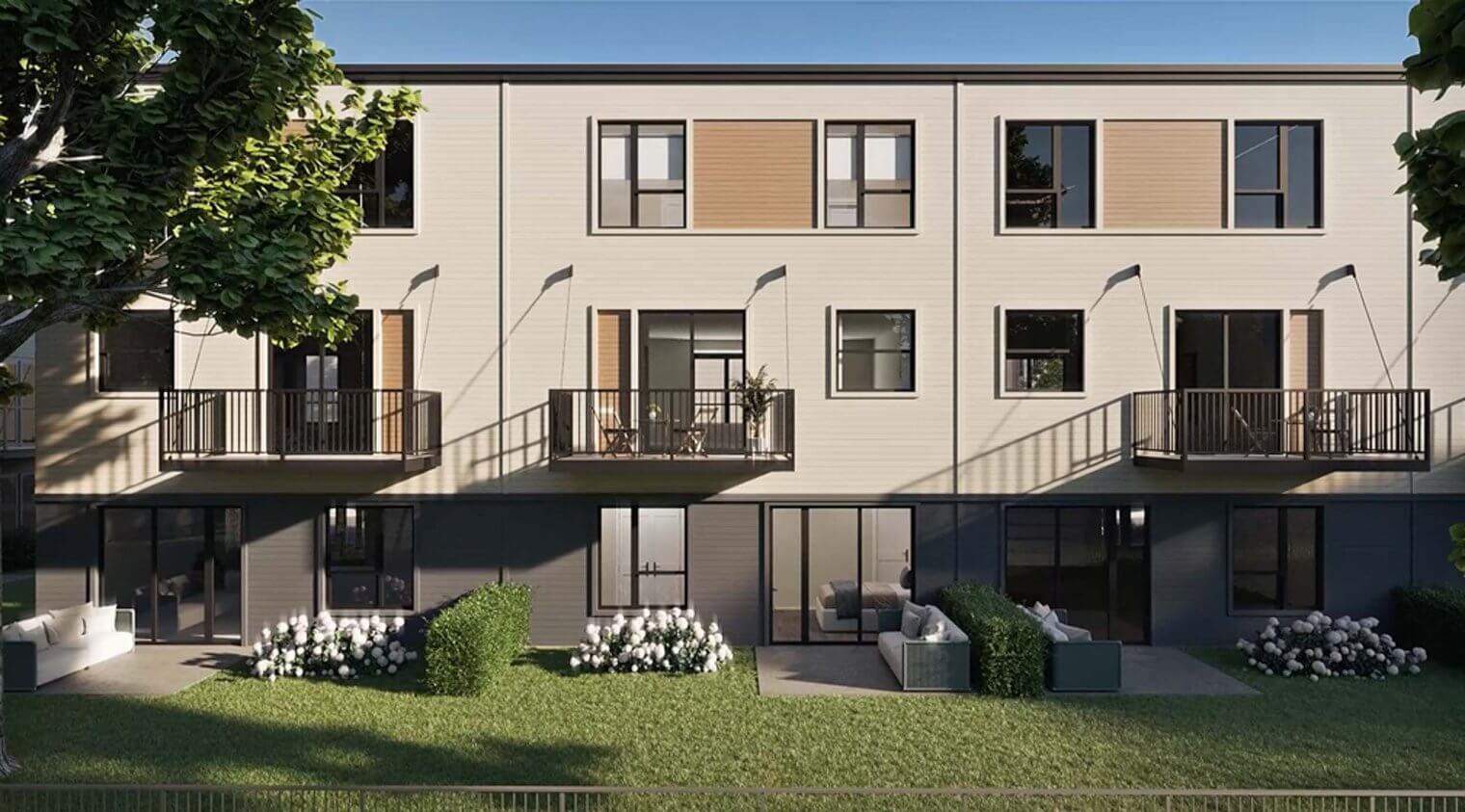 exterior rendering of the outside of the townhome apartments for rent